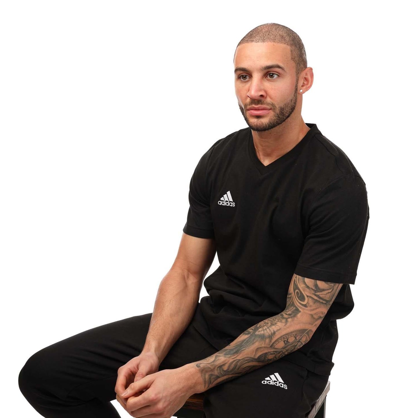 Black-White - Side - Adidas Mens Entrada 22 Cotton T-Shirt