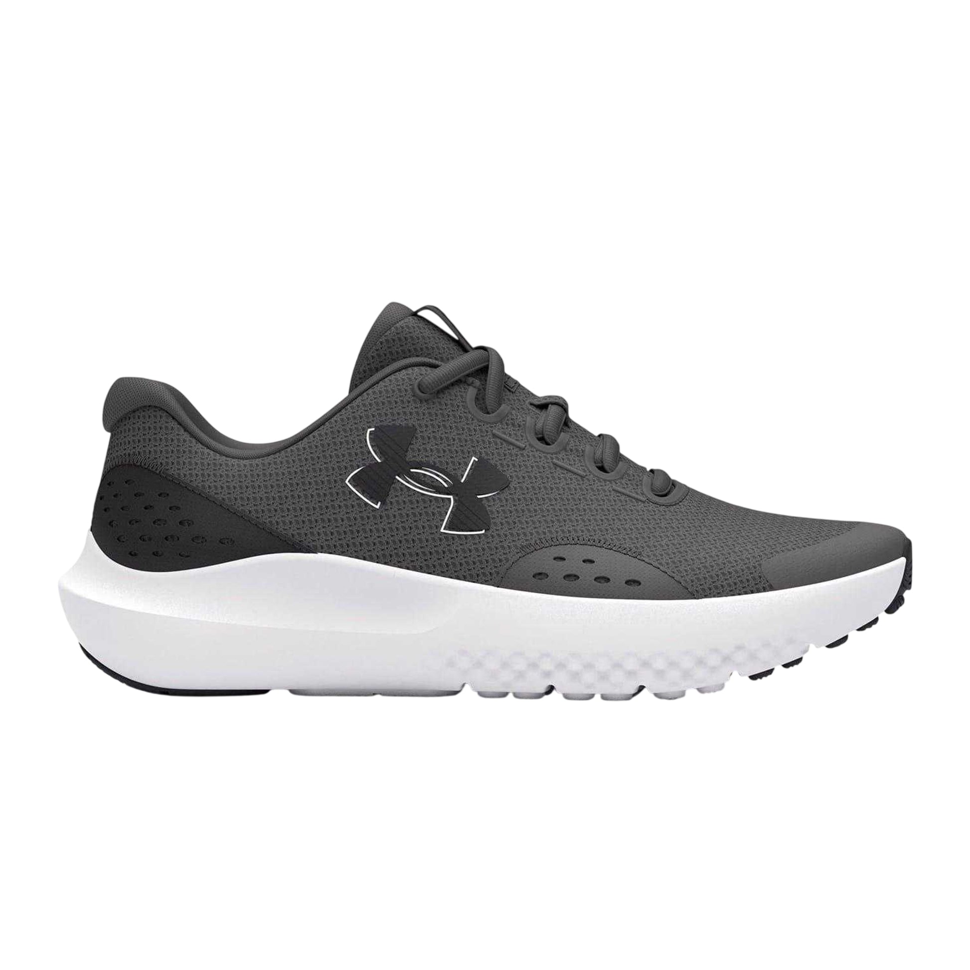 Grey-White - Front - Under Armour Boys Surge 4 Running Shoes