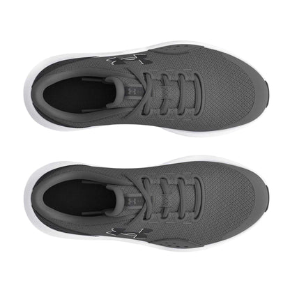 Grey-White - Side - Under Armour Boys Surge 4 Running Shoes
