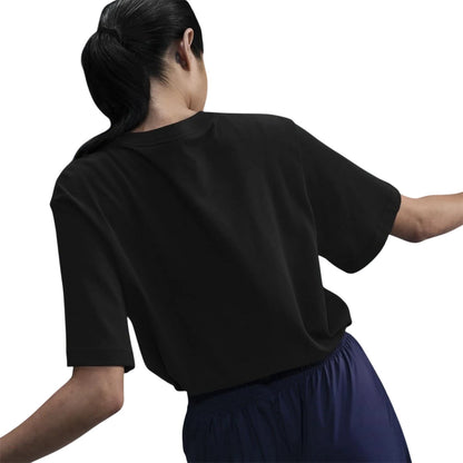 Black - Back - Nike Womens-Ladies Premium Embroidered Logo Cotton Relaxed Fit T-Shirt