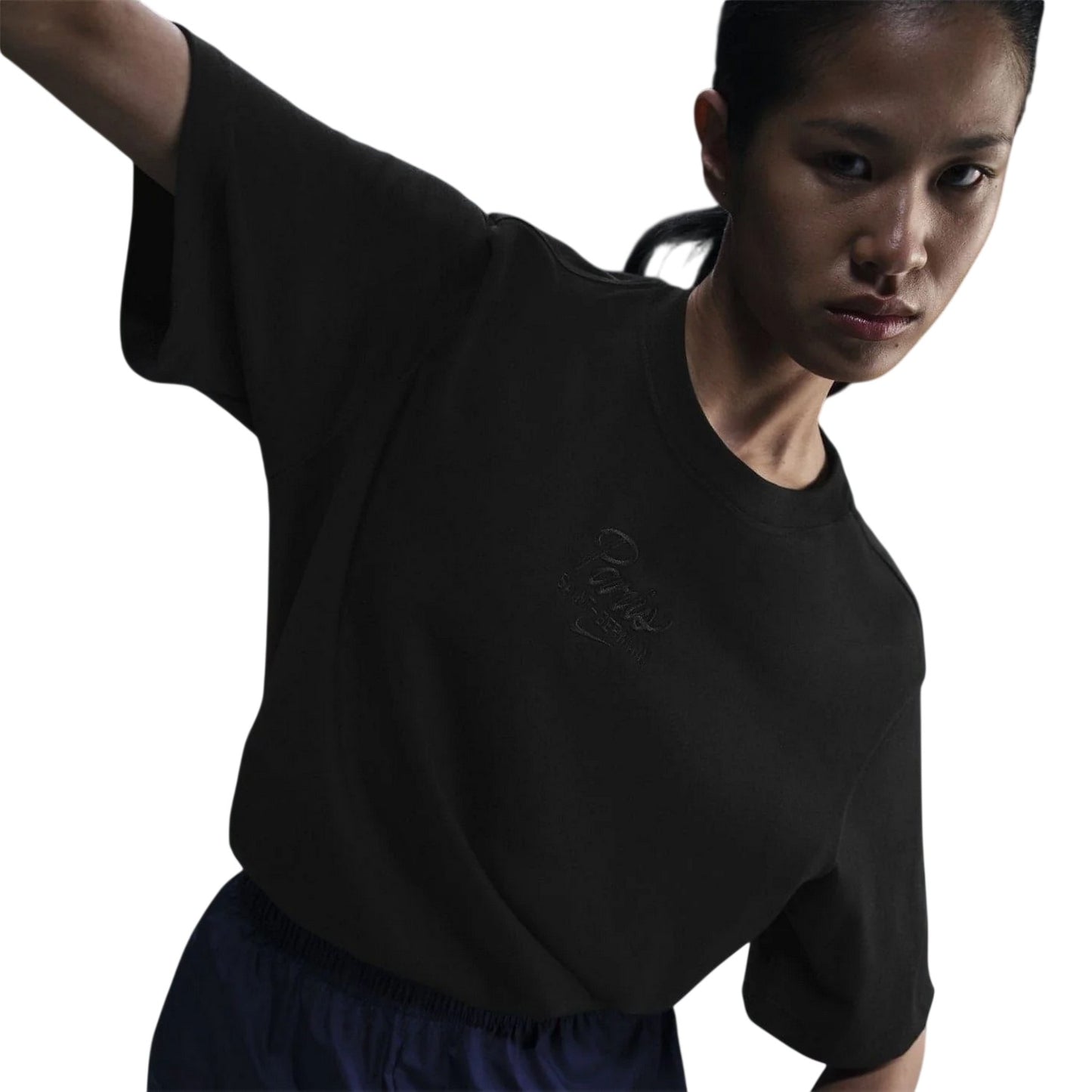Black - Front - Nike Womens-Ladies Premium Embroidered Logo Cotton Relaxed Fit T-Shirt