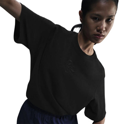 Black - Front - Nike Womens-Ladies Premium Embroidered Logo Cotton Relaxed Fit T-Shirt