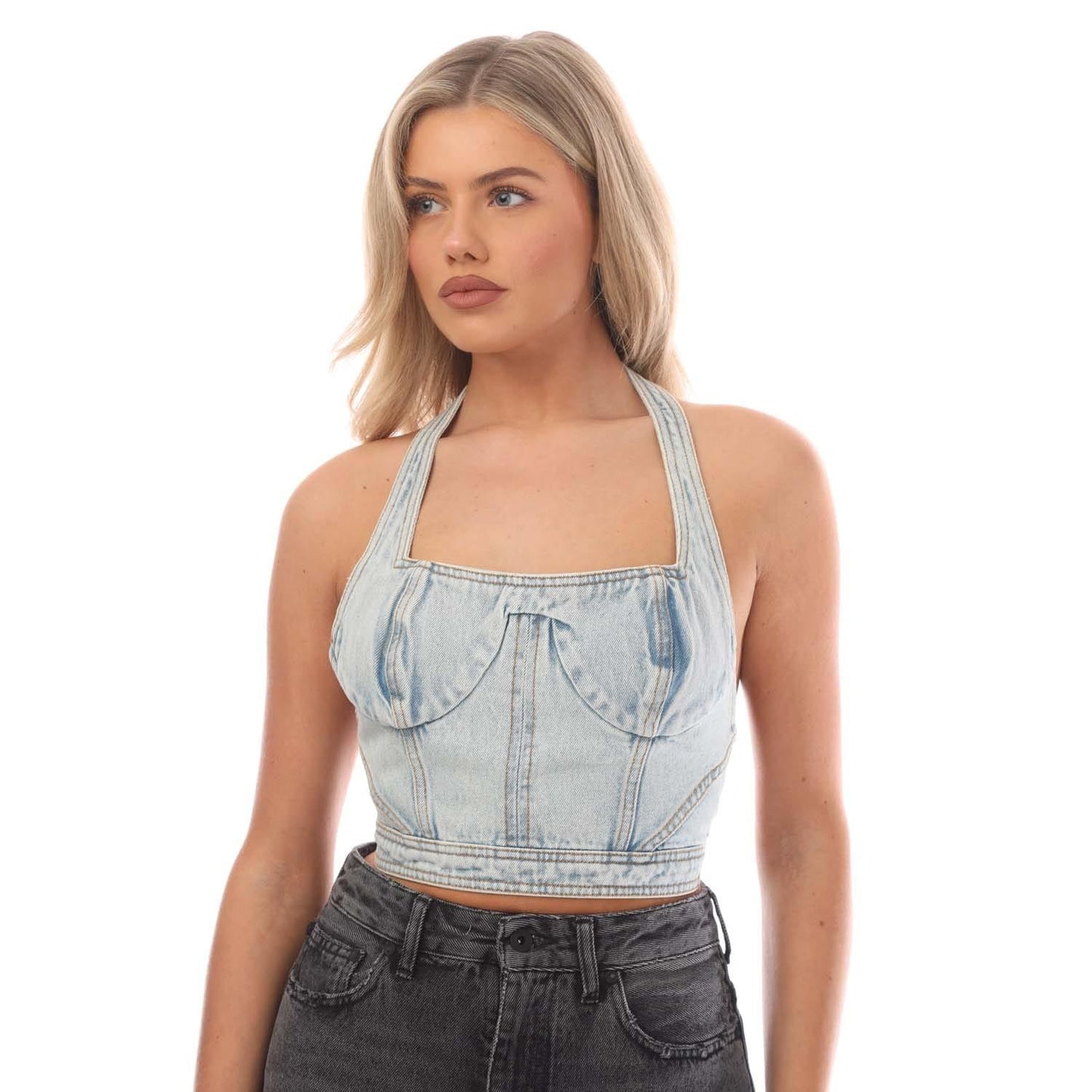 Light Blue - Front - Heron Preston Womens-Ladies Denim Bra
