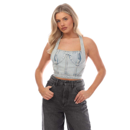 Light Blue - Side - Heron Preston Womens-Ladies Denim Bra