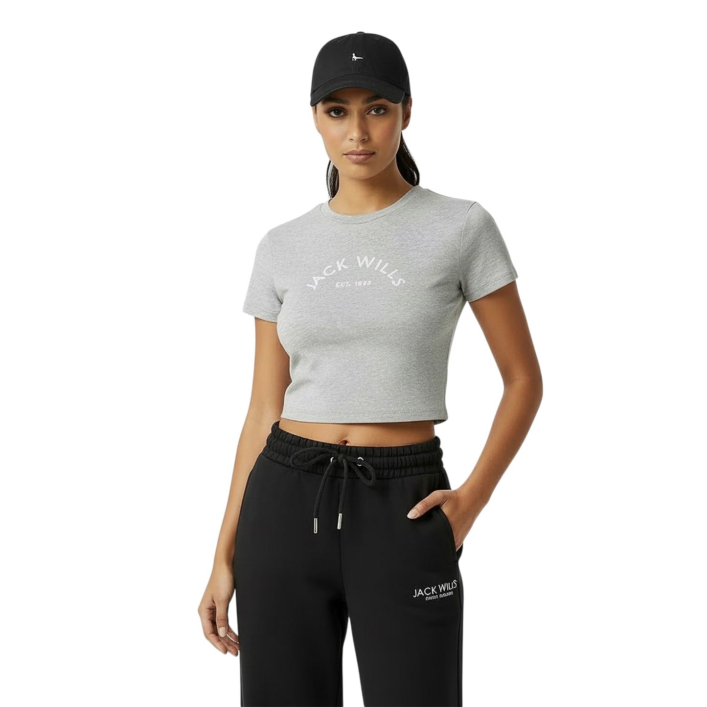 Grey Marl Marl - Side - Jack Wills Womens-Ladies 1 Cotton Crop T-Shirt