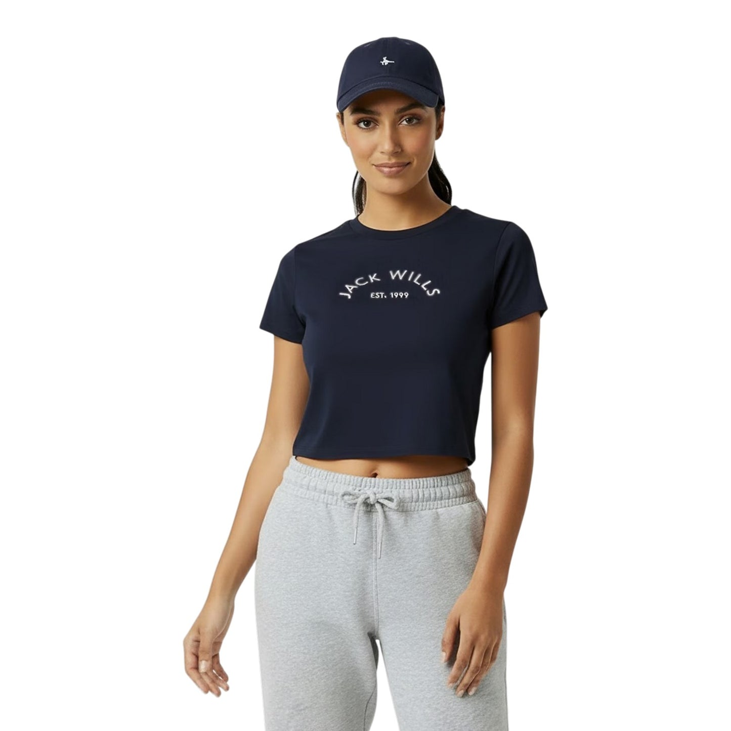 Navy - Side - Jack Wills Womens-Ladies 1 Cotton Crop T-Shirt