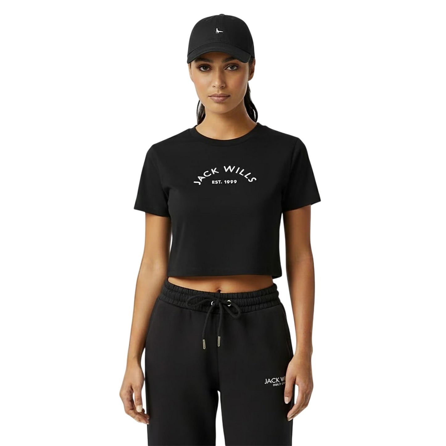 Black - Side - Jack Wills Womens-Ladies 1 Cotton Crop T-Shirt
