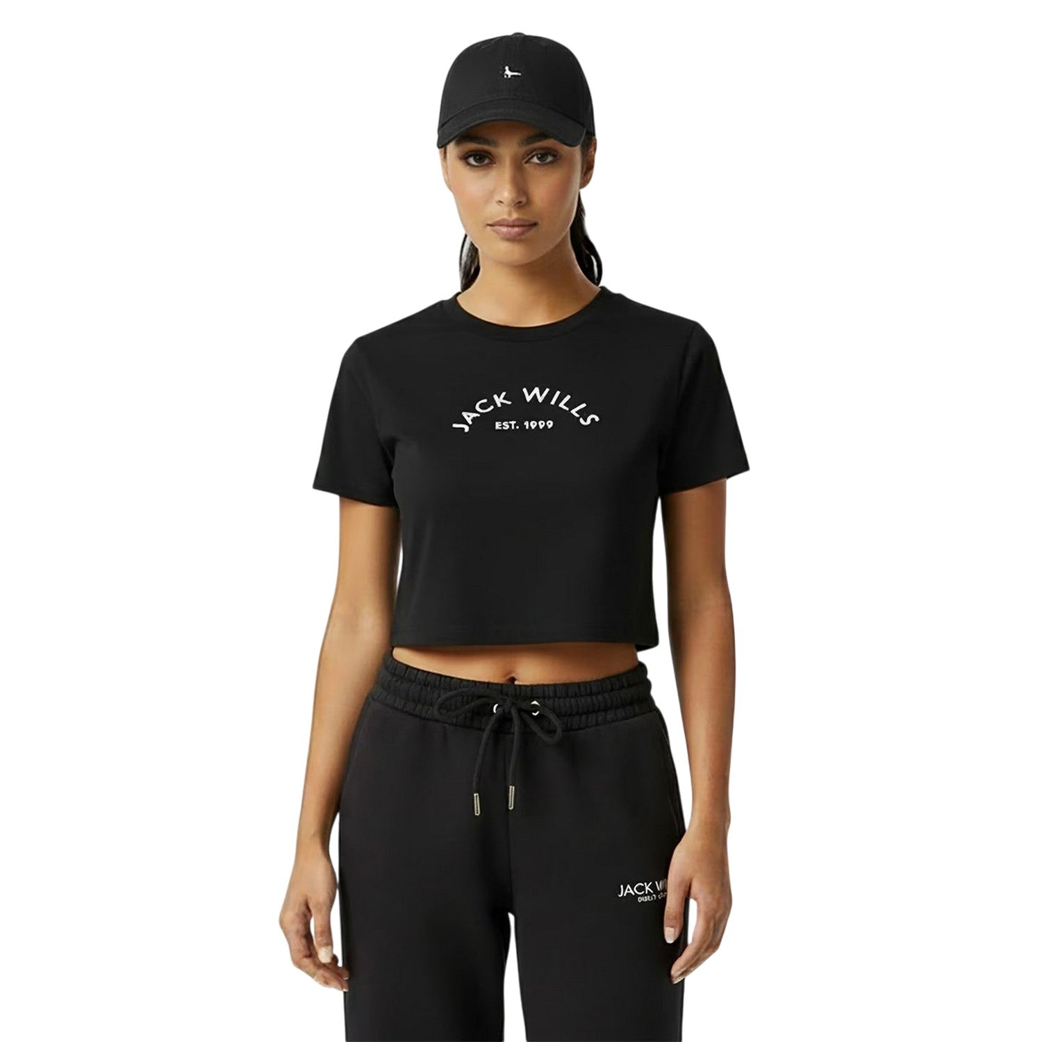 Black - Side - Jack Wills Womens-Ladies 1 Cotton Crop T-Shirt