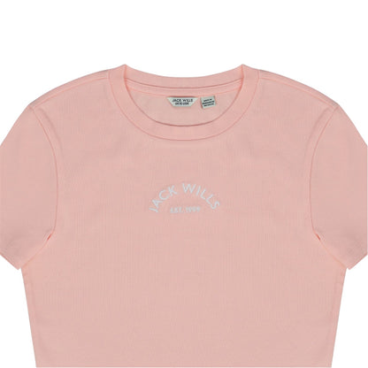 Pink - Side - Jack Wills Womens-Ladies 1 Cotton Crop T-Shirt