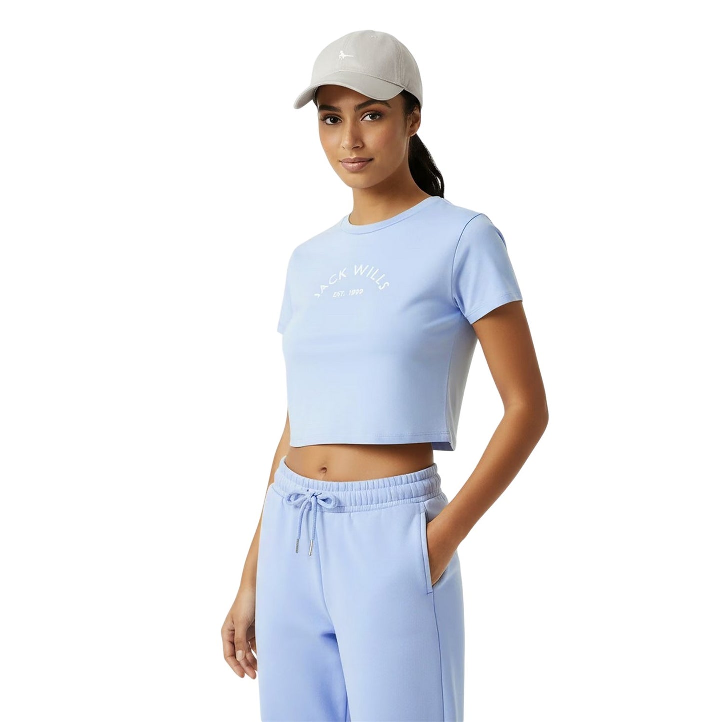 Soft Blue - Side - Jack Wills Womens-Ladies 1 Cotton Crop T-Shirt