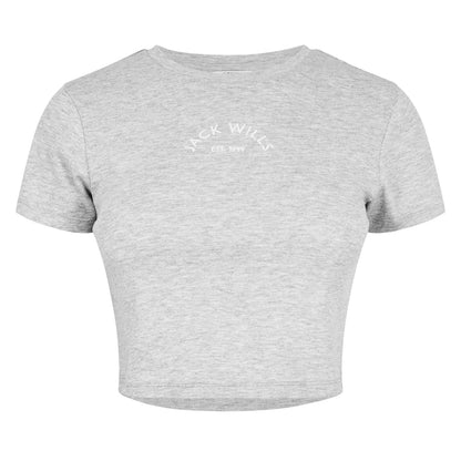 Grey Marl Marl - Front - Jack Wills Womens-Ladies 1 Cotton Crop T-Shirt