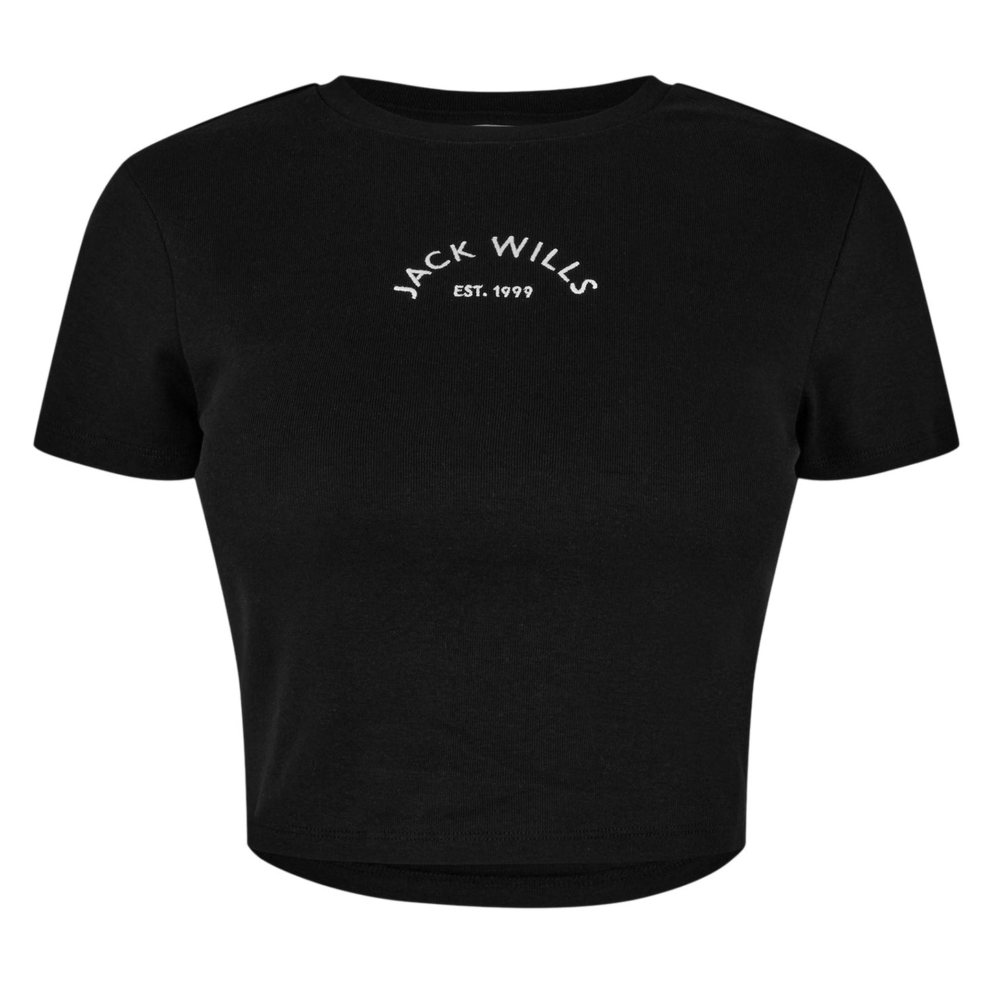 Black - Front - Jack Wills Womens-Ladies 1 Cotton Crop T-Shirt