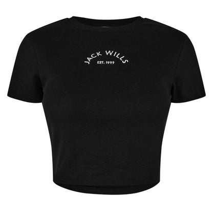 Black - Front - Jack Wills Womens-Ladies 1 Cotton Crop T-Shirt