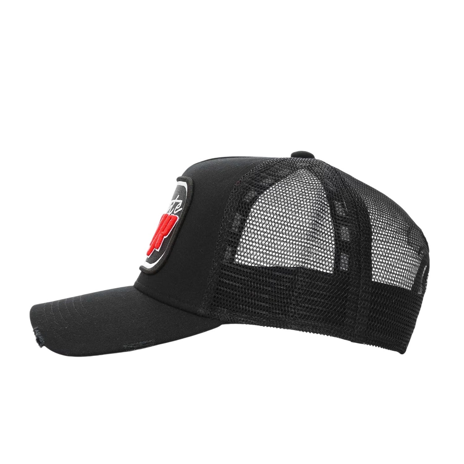 Red-Black - Side - Societe Noir Mens Logo Mesh Trucker Cap