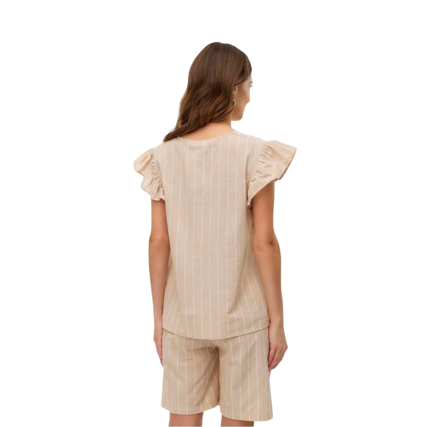 Pale Yellow - Back - Mamalicious Womens-Ladies Vertical Stripe Flutter T-Shirt