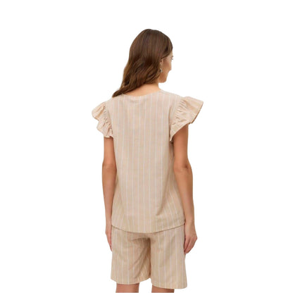 Pale Yellow - Back - Mamalicious Womens-Ladies Vertical Stripe Flutter T-Shirt