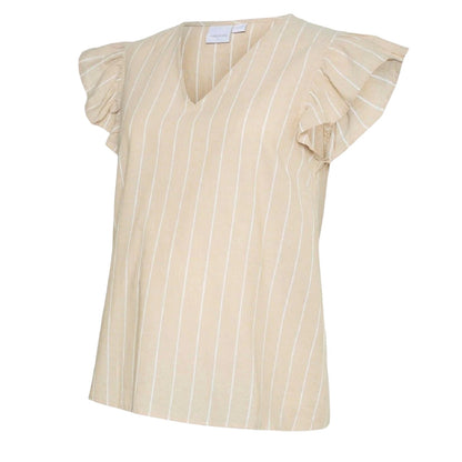 Pale Yellow - Front - Mamalicious Womens-Ladies Vertical Stripe Flutter T-Shirt