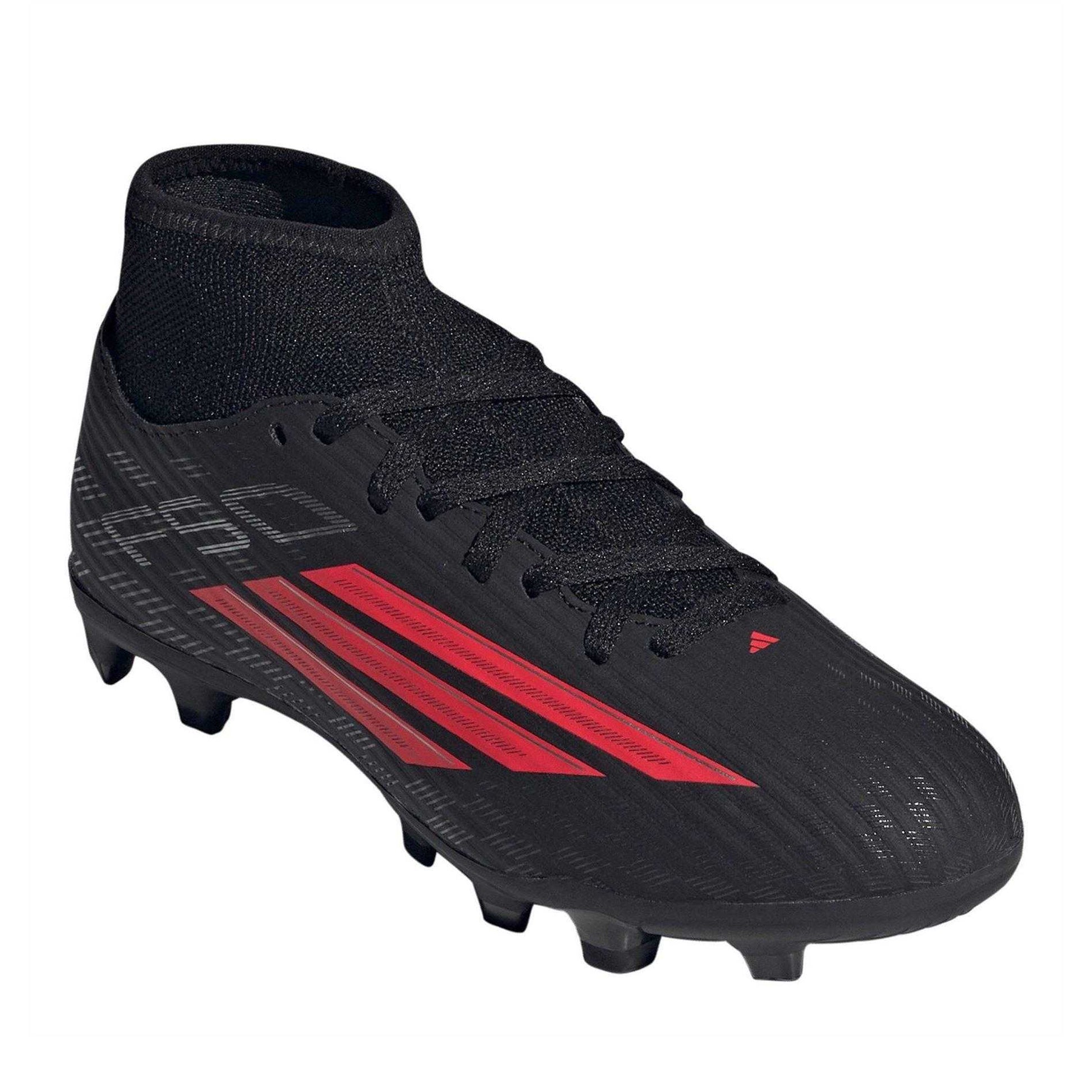 Black-Red - Pack Shot - Adidas Childrens-Kids F50 Club Firm Ground Football Boots