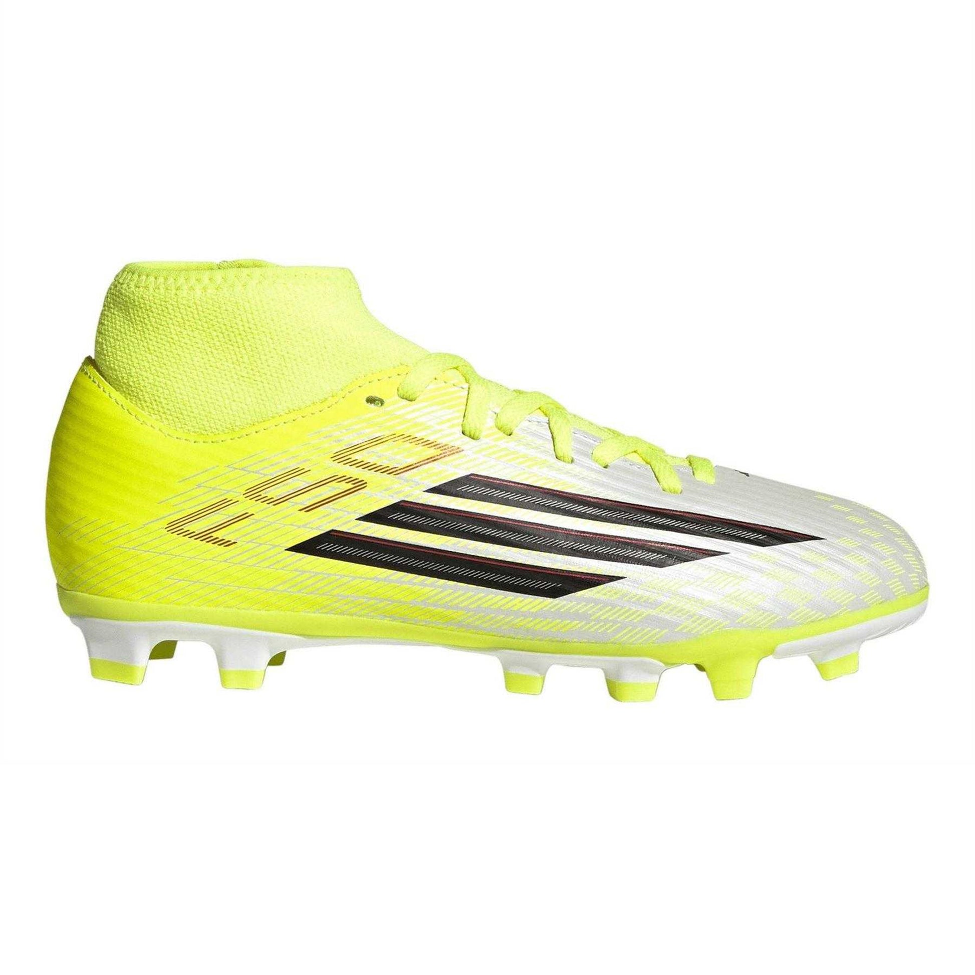 Solar Yellow - Front - Adidas Childrens-Kids F50 Club Firm Ground Football Boots