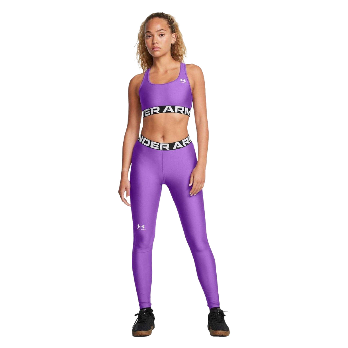 Purple - Side - Under Armour Womens-Ladies HeatGear Shine Leggings