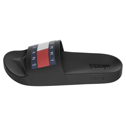 Black - Back - Tommy Jeans Mens Flag Logo Moulded Footbed Sliders