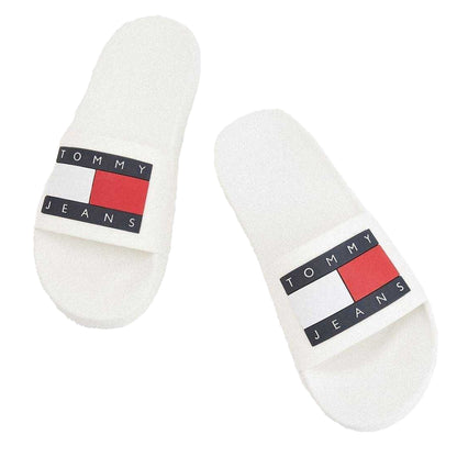 White - Side - Tommy Jeans Mens Flag Logo Moulded Footbed Sliders