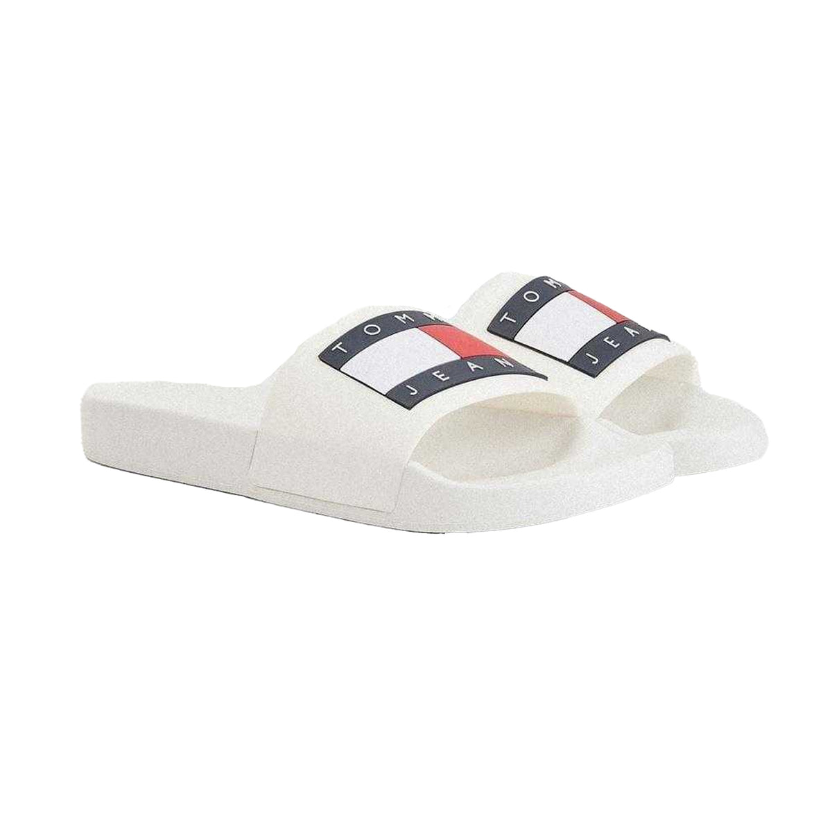 White - Lifestyle - Tommy Jeans Mens Flag Logo Moulded Footbed Sliders