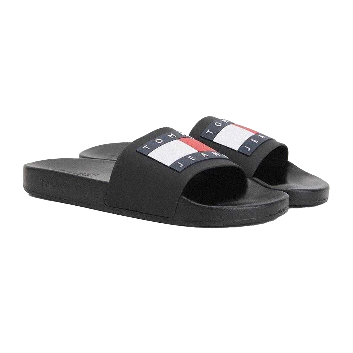 Black - Side - Tommy Jeans Mens Flag Logo Moulded Footbed Sliders