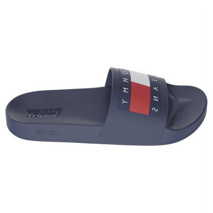 Navy - Front - Tommy Jeans Mens Flag Logo Moulded Footbed Sliders
