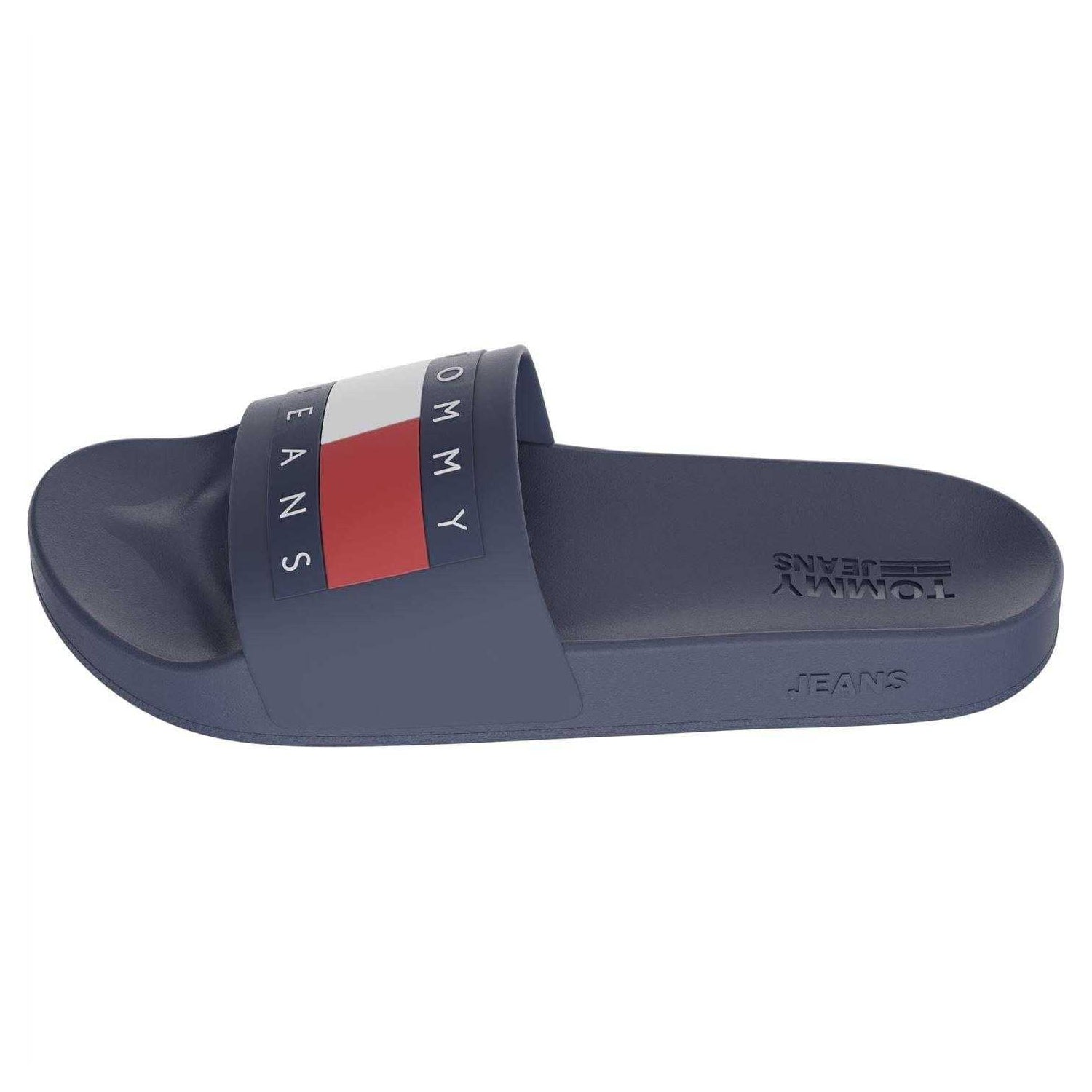 Navy - Back - Tommy Jeans Mens Flag Logo Moulded Footbed Sliders
