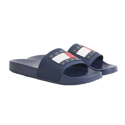 Navy - Side - Tommy Jeans Mens Flag Logo Moulded Footbed Sliders