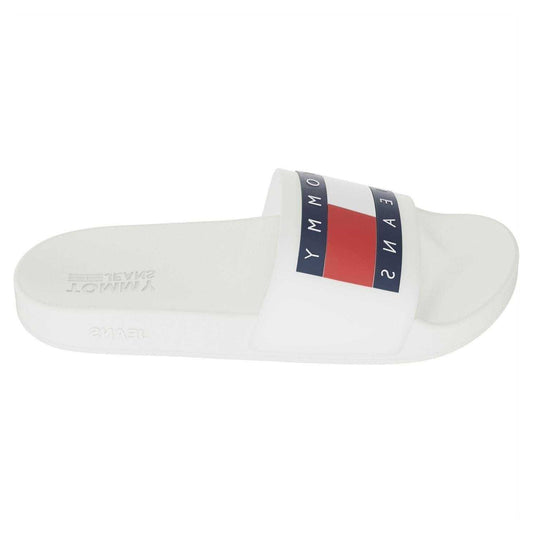 White - Front - Tommy Jeans Mens Flag Logo Moulded Footbed Sliders