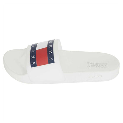 White - Back - Tommy Jeans Mens Flag Logo Moulded Footbed Sliders