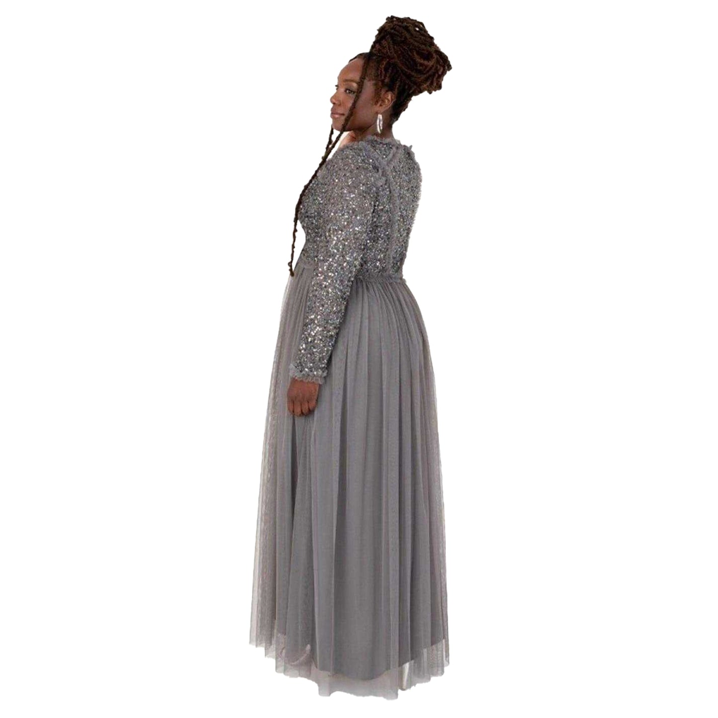 Charcoal - Back - Maya Deluxe Womens-Ladies Sequin Regular Formal Maxi Dress