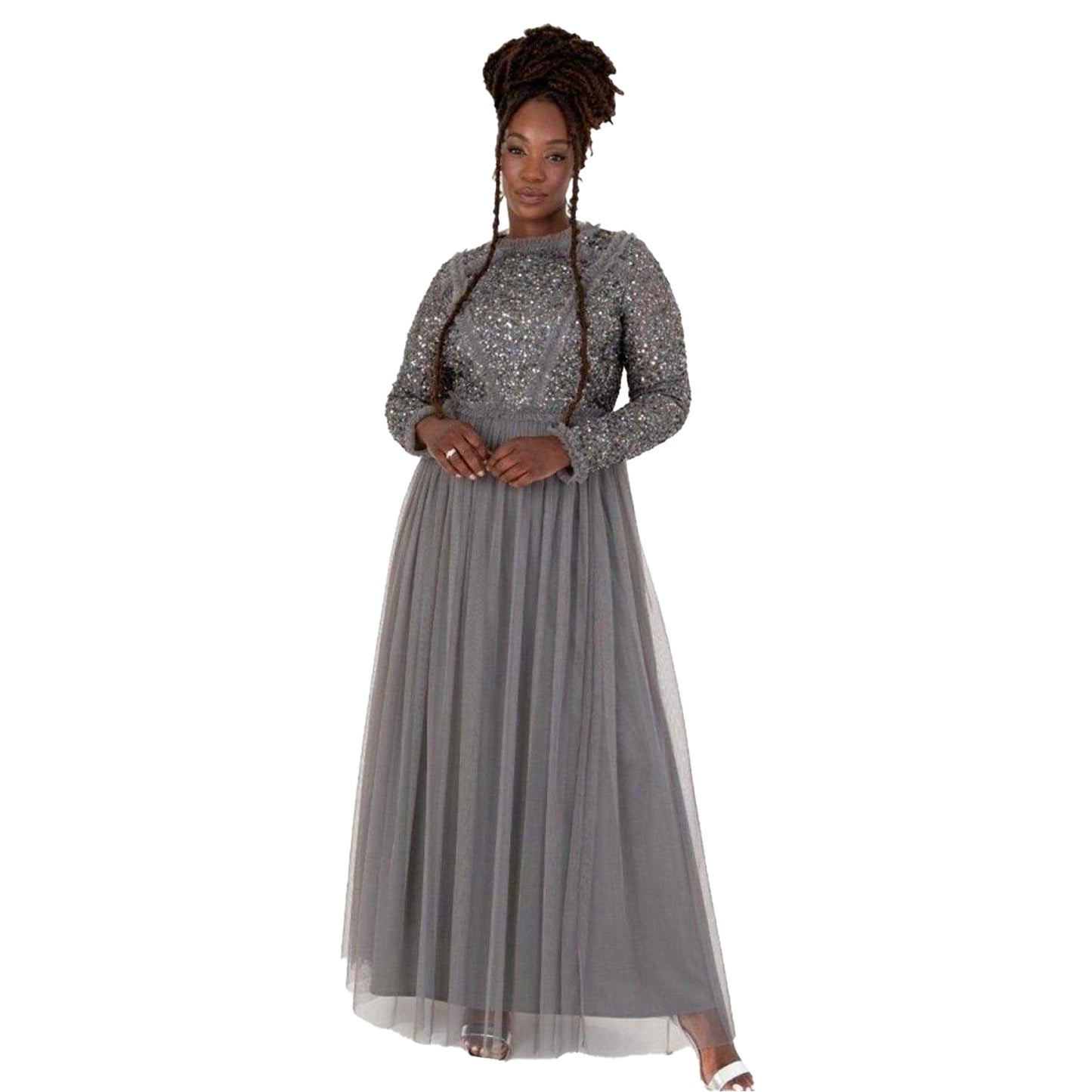 Charcoal - Front - Maya Deluxe Womens-Ladies Sequin Regular Formal Maxi Dress
