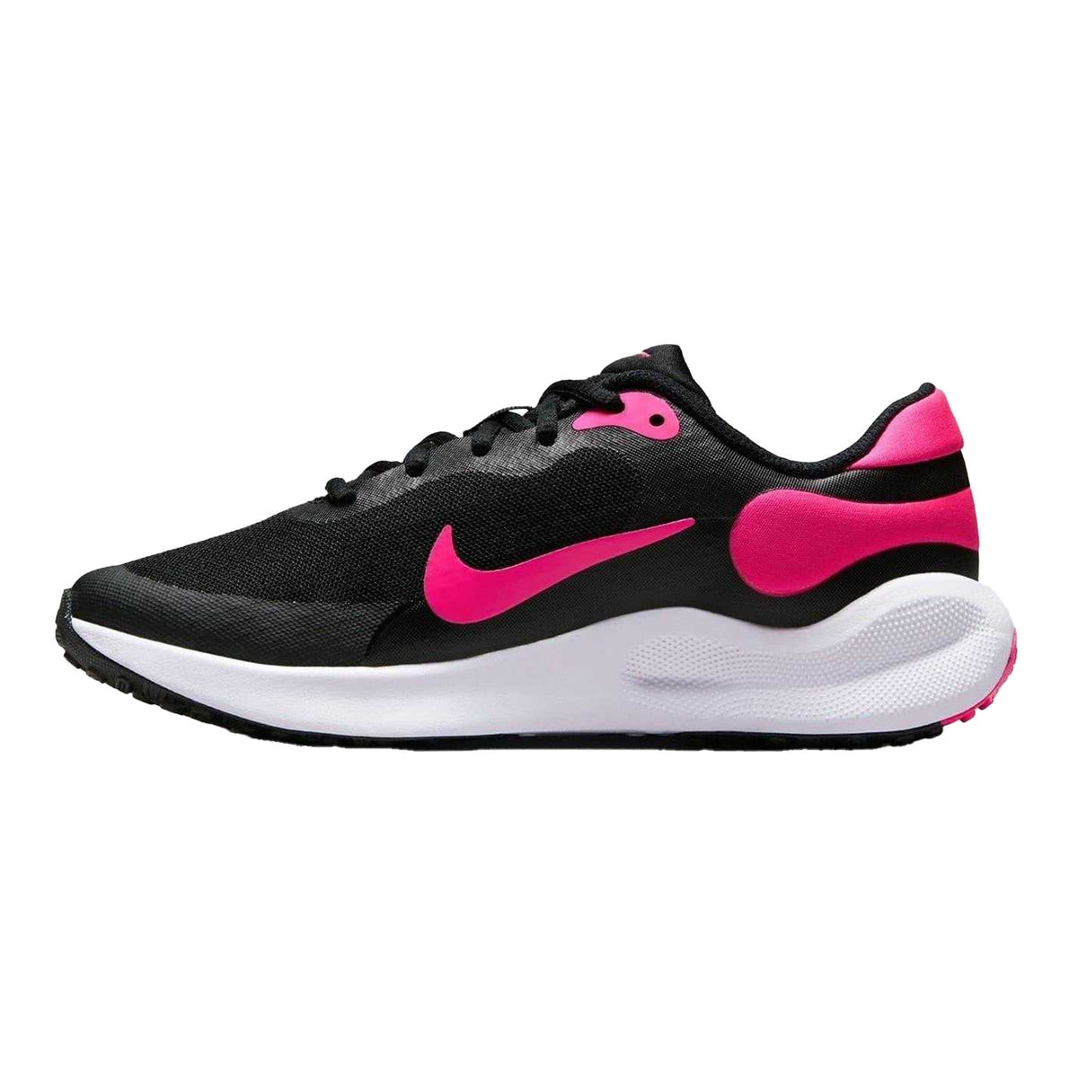 Black-Pink - Side - Nike Childrens-Kids Revolution 7 Swoosh Mesh Trainers