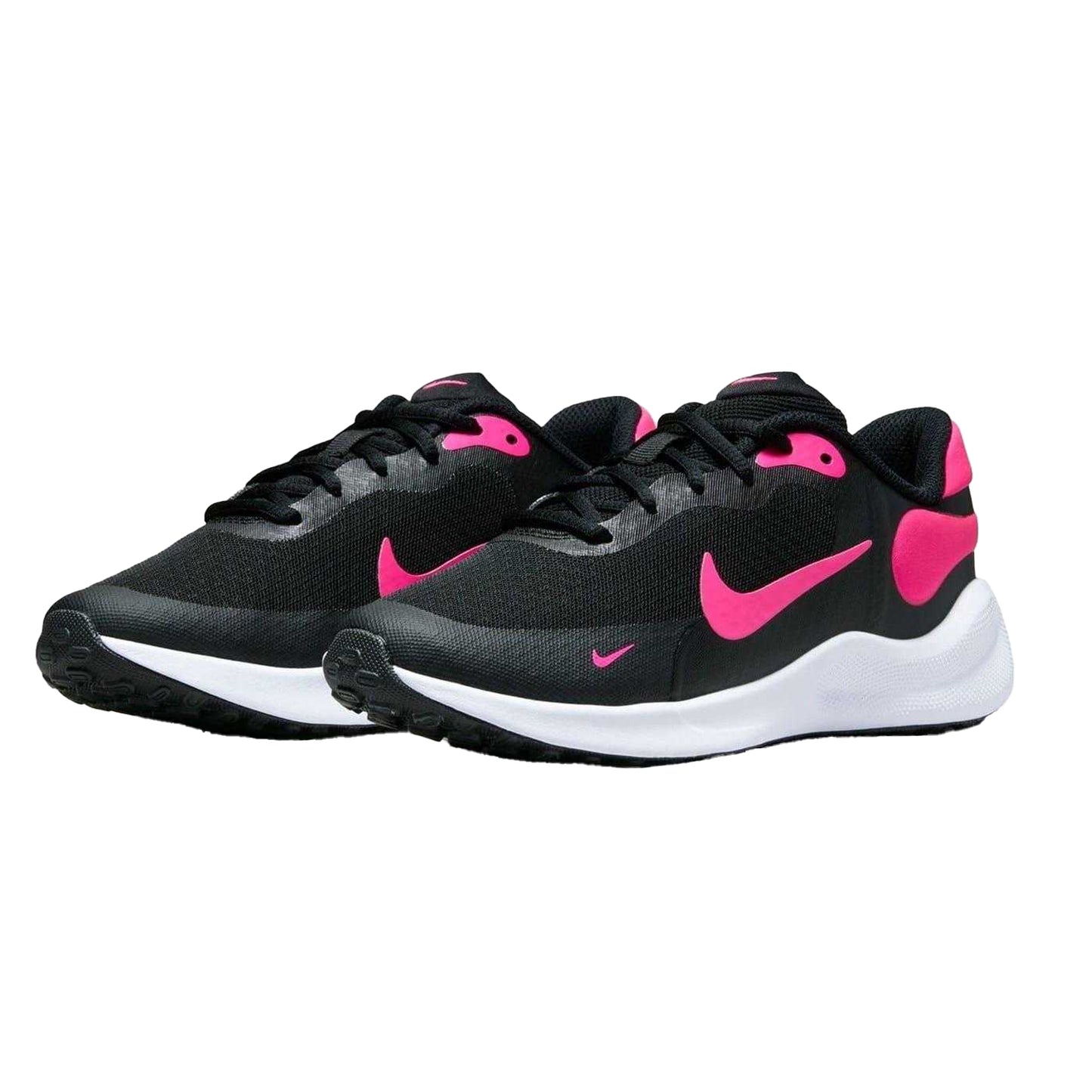 Black-Pink - Pack Shot - Nike Childrens-Kids Revolution 7 Swoosh Mesh Trainers
