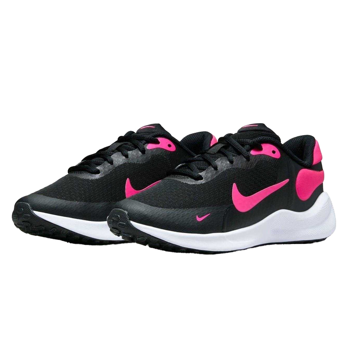 Black-Pink - Pack Shot - Nike Childrens-Kids Revolution 7 Swoosh Mesh Trainers