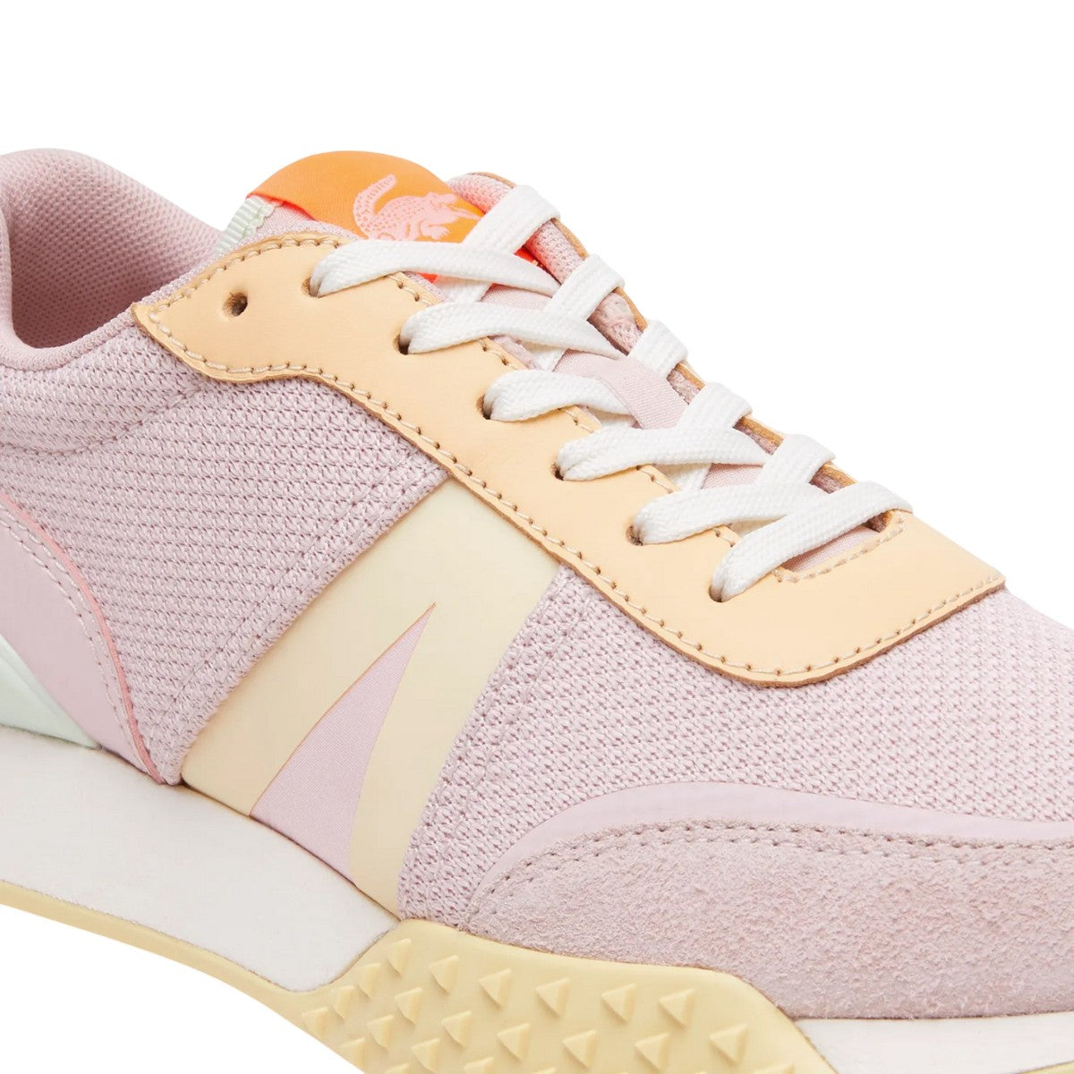 Purple-Yellow - Close up - Lacoste Womens-Ladies L-Spin Deluxe Leather Trainers
