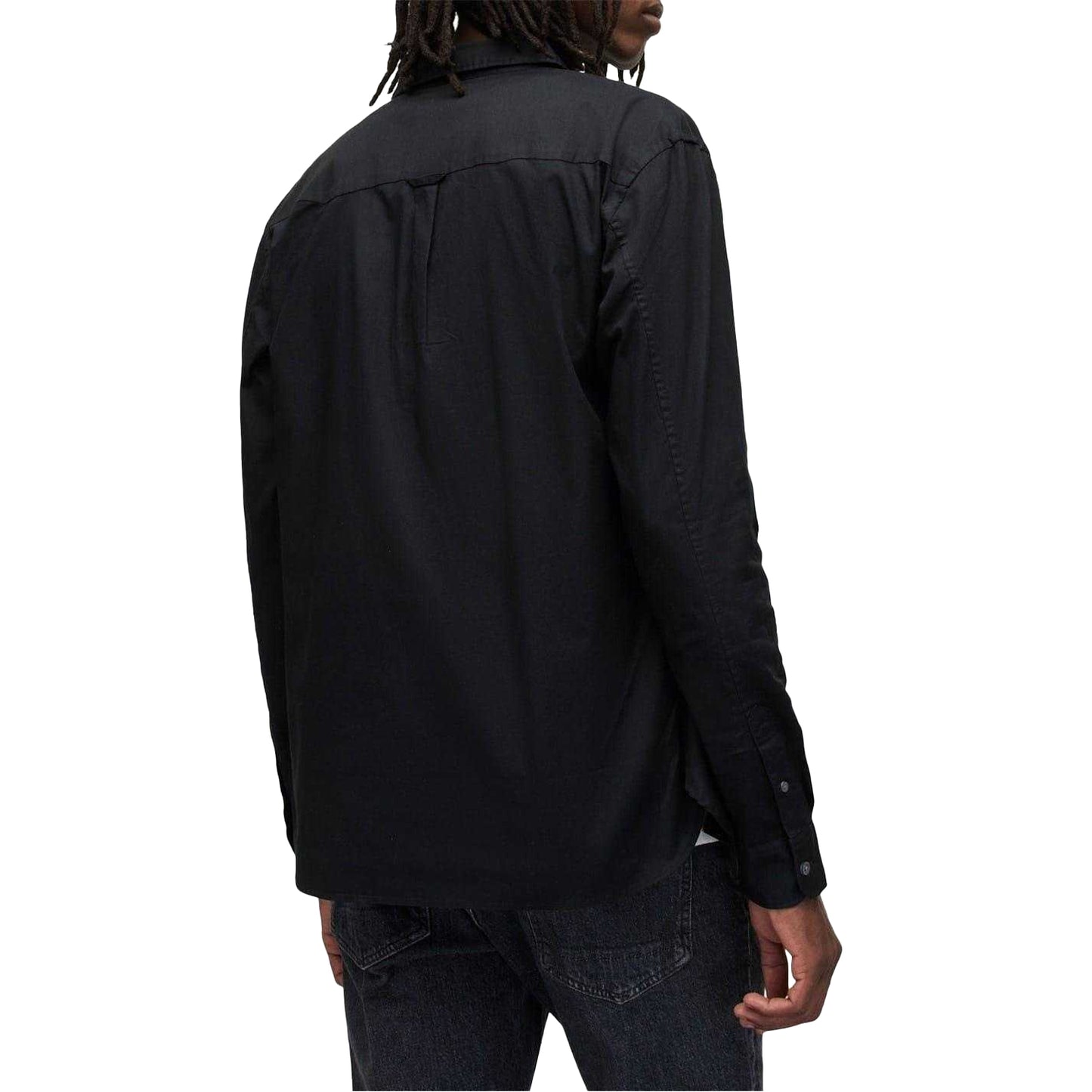 Black - Back - AllSaints Mens Hawthorne Cotton Long-Sleeved Shirt