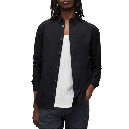 Black - Side - AllSaints Mens Hawthorne Cotton Long-Sleeved Shirt