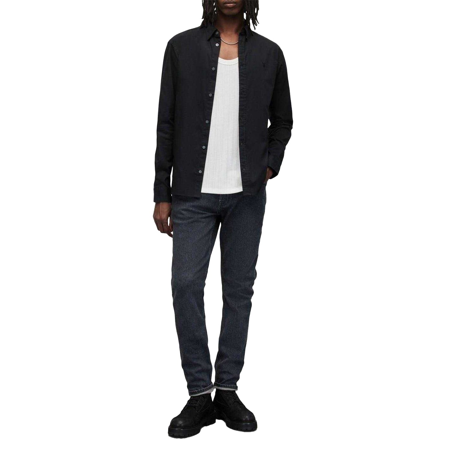 Black - Lifestyle - AllSaints Mens Hawthorne Cotton Long-Sleeved Shirt