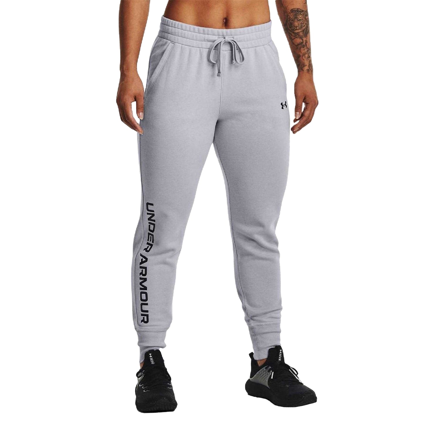 Grey - Side - Under Armour Womens-Ladies Rival Fleece Joggers