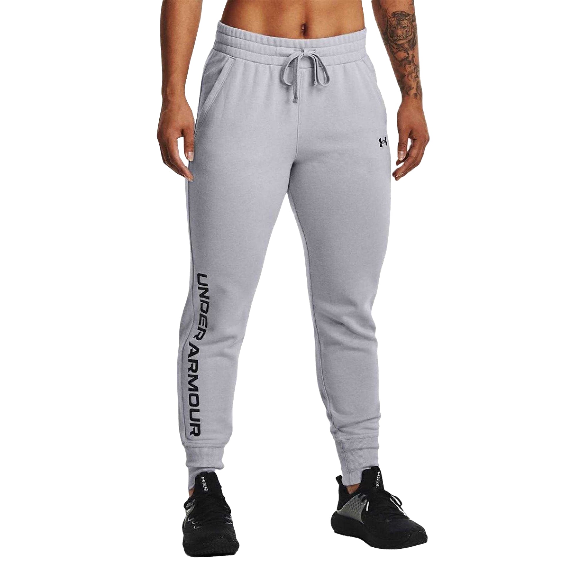 Grey - Side - Under Armour Womens-Ladies Rival Fleece Joggers