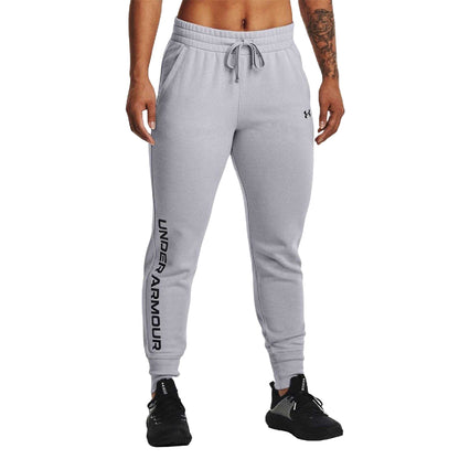 Grey - Side - Under Armour Womens-Ladies Rival Fleece Joggers