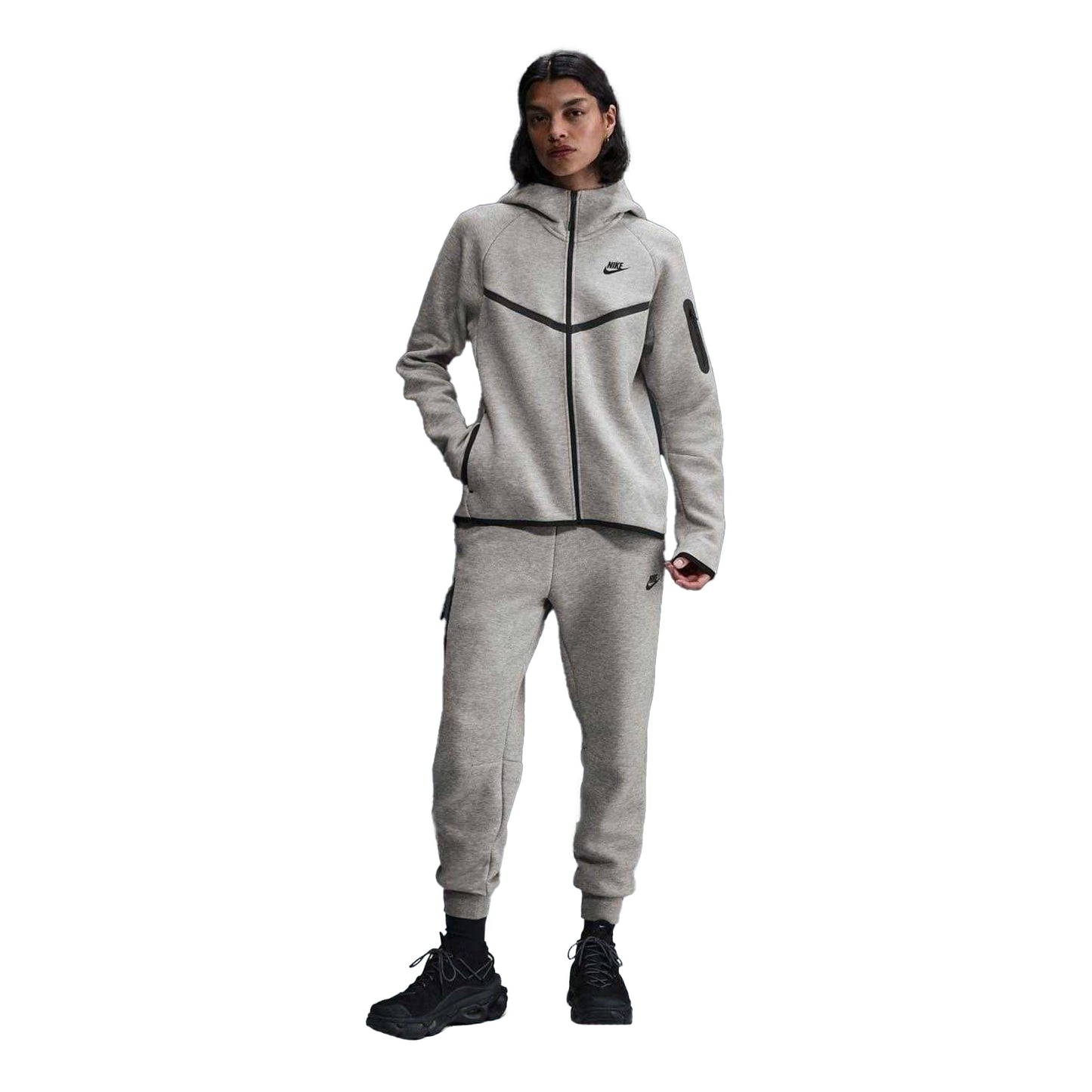 Grey-Black - Side - Nike Womens-Ladies Windrunner Fleece Full Zip Hoodie