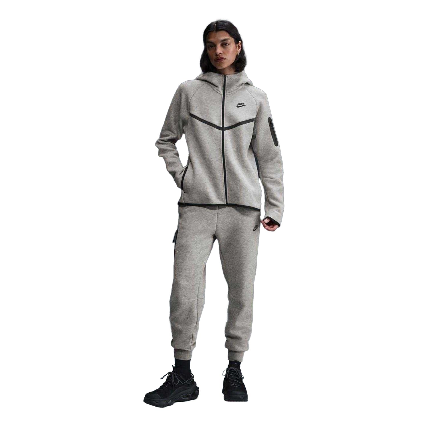 Grey-Black - Side - Nike Womens-Ladies Windrunner Fleece Full Zip Hoodie