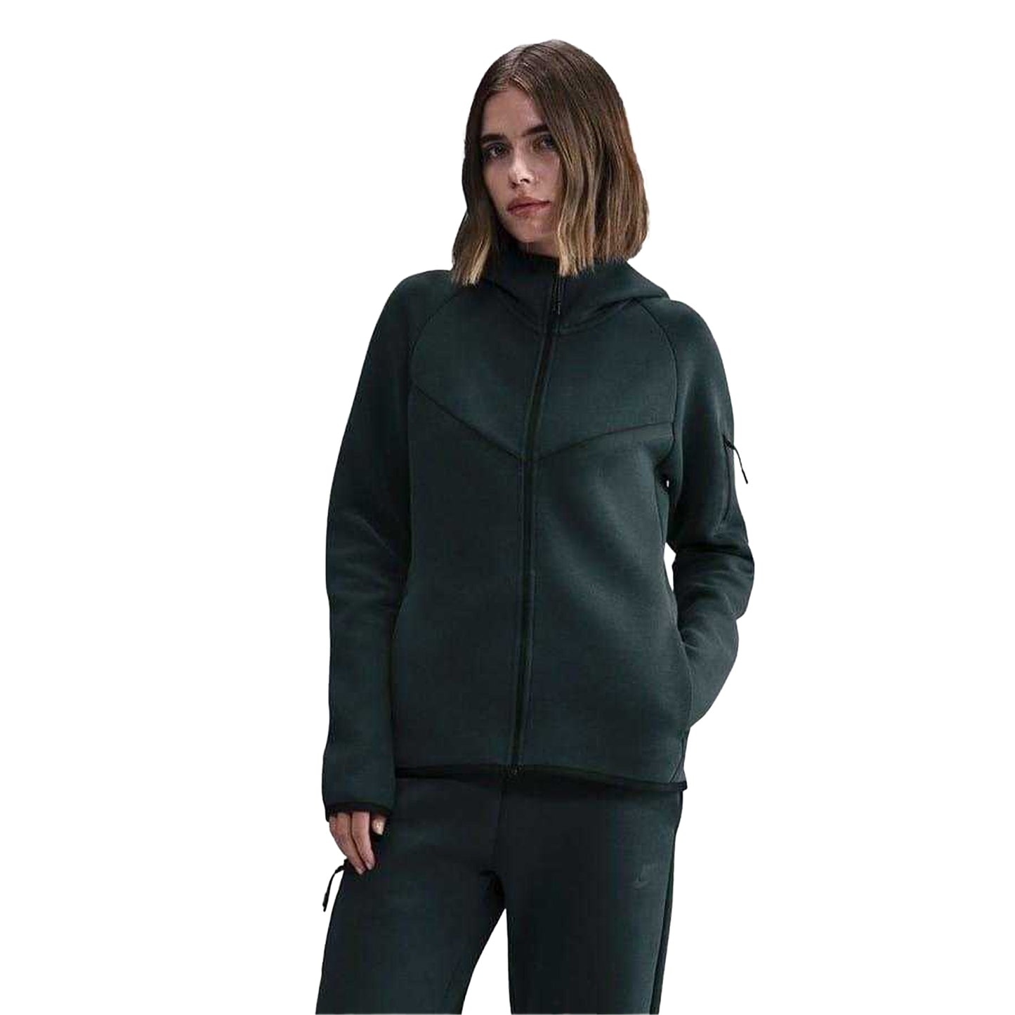 Seaweed-Black - Front - Nike Womens-Ladies Windrunner Fleece Full Zip Hoodie