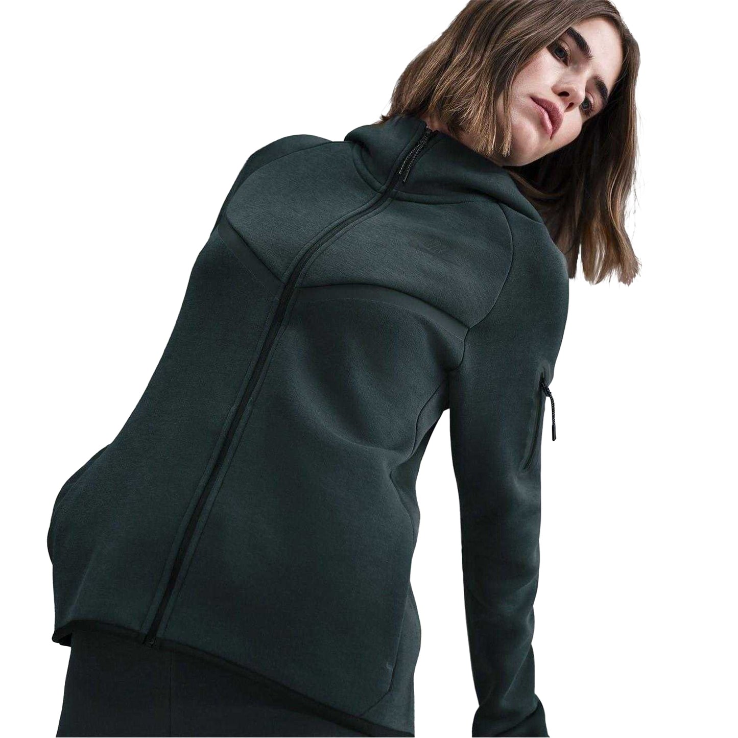 Seaweed-Black - Side - Nike Womens-Ladies Windrunner Fleece Full Zip Hoodie