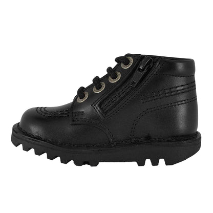 Black - Side - Kickers Baby Leather Side Zip Ankle Boots